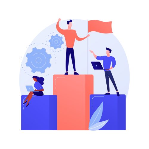 Business leadership motivation. Enterprise management, setting goals, achieving success. Ambitious boss, top manager controlling employees performance. Vector isolated concept metaphor illustration